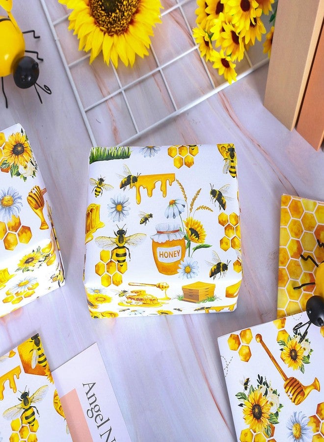 Whaline 12 Sheet Bee Wrapping Paper Honeybee Sunflower Gift Wrap Paper Watercolor BumbleBee Honeycomb Folded Decorative Paper for Summer Baby Shower Birthday Craft Gift DIY Decor, 19.7 x 27.6 Inch - Image 4